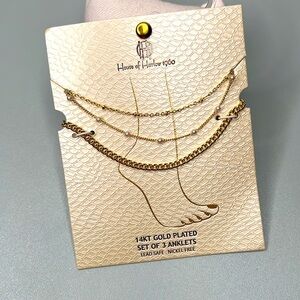 House of Harlow 1960 14kt gold plated set of Anklets (3) NWT